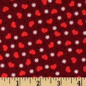  44 Wide Lucys Crowd Hearts Maroon Fabric By The Yard 