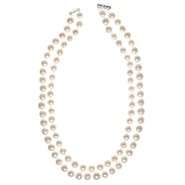 Cultured Freshwater Pearl 10 11 MM Double Stand Necklace in Sterling 