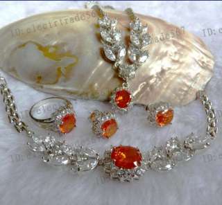Red Zircon Earring Ring & Bracelet Necklace Set  