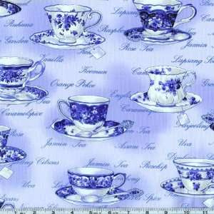  45 Wide Afternoon Tea Cups Blue/White Fabric By The Yard 