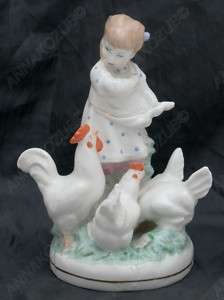 1959 Russian PORCELAIN figurine Girl Hen Rooster DULEVO  