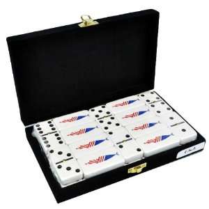   Six Domino with American Flag Engraved in Velvet Case: Toys & Games