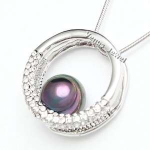 Black Pearl Clear Crystal Hoop Pendant Necklace VP600  