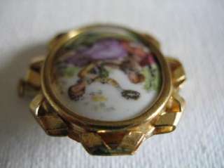   LIMOGES FRANCE HAND PAINTED BROOCH GF TROMBONE CLASP 