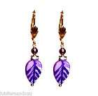 Purple Leaf Turquoise, Gold Plated Lever Back Earrings