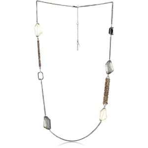   New York Modern Bronze Faceted and Bugle Bead Long Necklace: Jewelry