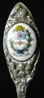Vintage ARGENTINA Enamel Crest Sterling Silver Spoon  