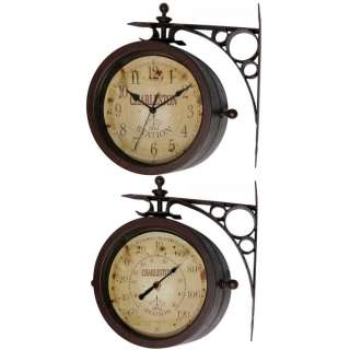 NEW Indoor Outdoor 2 Sided Garden Thermometer Clock  