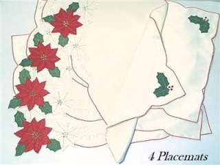 CHRISTMAS HOLIDAY CUTOUT PLACEMATS POINSETTIA &HOLLY  