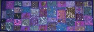 1M SEQUINNED PATCHWORK SARI TABLE RUNNER WALL HANGING PURPLE  