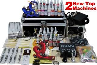 Professional Tattoo Kit 28 color Ink Power Supply 2 Machine Guns Tip 