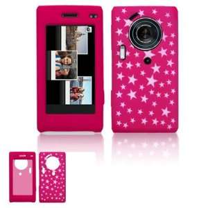  Hot Pink/ Silver Stars Laser Cut Silicone Skin Gel Cover 