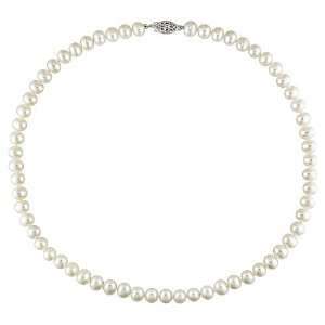   White Fw Potato Pearl 18 Necklace with Silver Fish Eye Clasp Jewelry