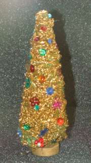   Gold Tinsel Bottle Brush Christmas Tree Bead Sequin Ornaments  