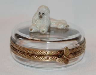 Limoges Porcelain Poodle Dog on Crystal Trinket Box  