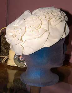 Z31 VTG 50s flower tower bucket turban white Dress Hat CUTE SMALL 