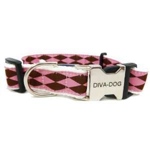  Diva Dog Pink and Chocolate Diamond Pattern Designer Ribbon 