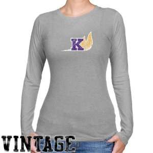Knox College Prairie Fire Ladies Ash Distressed Logo Vintage Long 