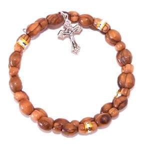  Expandable wired Olive wood religious bracelet with Silver 
