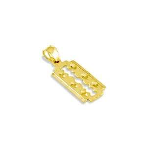    Solid 14k Yellow Gold Diamond Cut Razor Blade Pendant: Jewelry