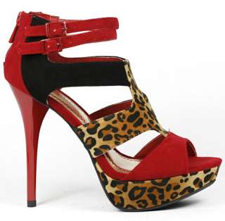  Red Leopard Colorblock Platform Heel Dress Sandal 8.5 us Anne Michelle