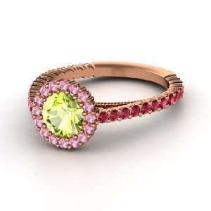 Raquel Ring, Round Peridot 14K Rose Gold Ring with Ruby 