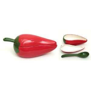  Ceramic Chili Pepper Salsa Bowl w/ spoon CLOSEOUT 