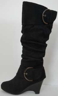 Black Suede upper Knee height slouchy shaft Wedges boots   Size 8.5 