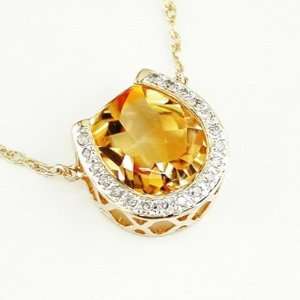    14K Gold Diamond Citrine Horseshoe Necklace Grande Jewelry