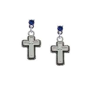  Silver Cross with Rope Border   Silver Plated Charm 