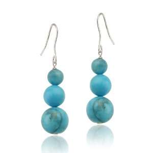   Sterling Silver Created Turquoise Three Stone Drop Earrings Jewelry