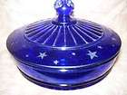 cobalt blue candy dish w lid silver stars old vintage