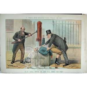  1891 Political Cartoon John Bull Water Pump Colour