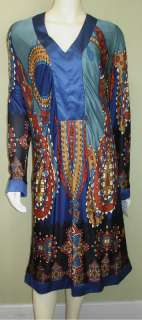 NWT MELISSA MASSE Blue Heirloom Paisley Silk Jersey Dress 2X  