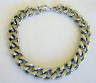 Stainless Steel Mens Solid Cuban Link Bracelet 8 Inch  