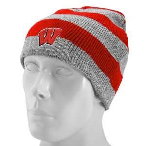 Top of the World Wisconsin Badgers Cardinal & Ash Stripe Knit Beanie 