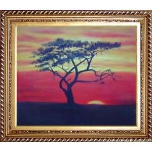  African Acacia Tree at Sunset Oil Painting, with Exquisite 