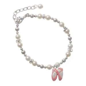Large Pink Ballet Slippers Czech Pearl Beaded Charm Bracelet [Jewelry]