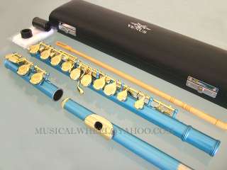 Up for bid is a Venus blue flute with gold plated keys and lip plate.