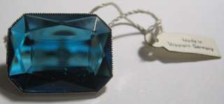 VINTAGE Western German BLUE GLASS Bolo Tie Clip Clasp  