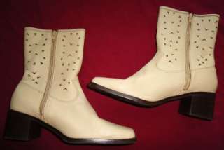 Womens Sweet Kids Beige Leather Cowboy Boots Size 5M  