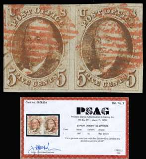 XF USED GEM PAIR RED GRID CANCEL WITH PSAG CERT  