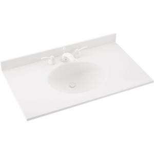 Ellipse 37 In. Solid Surface Vanity Top in White With White Basin 