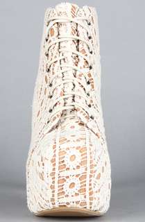 Jeffrey Campbell The Lita Shoe in Beige Lace and Tan Macrame 