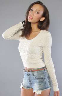 Free People The Cable Guy Cropped Pullover Sweater in Oatmeal Heather 