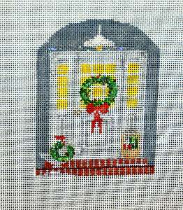 Holiday Door Entry w/ Wreath Needlepoint Canvas 8 X 6  
