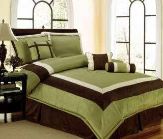 NEW Bedding Sage Green Brown White Hampton Comforter Set Queen,Cal 