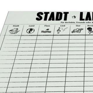 sticky jam Tischset / Spiel STADT LAND FLUSS   50 Blatt