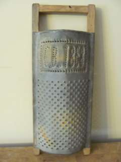 Primitive Punched Tin Grater Wood Wooden Metal CB 1868  
