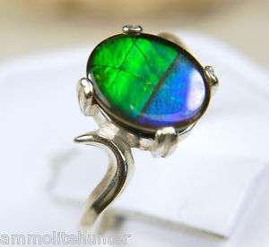 Ammolite Jewelry Ring.Blue and Green Extravaganza  